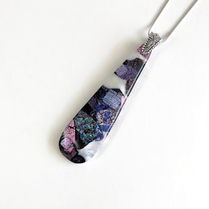 Handmade Reflective Teardrop Pendant, Fused Dichroic Glass Jewelry, Artisan Crafted Gifts for Her