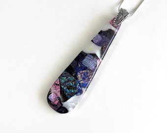 Handmade Reflective Teardrop Pendant, Fused Dichroic Glass Jewelry, Artisan Crafted Gifts for Her