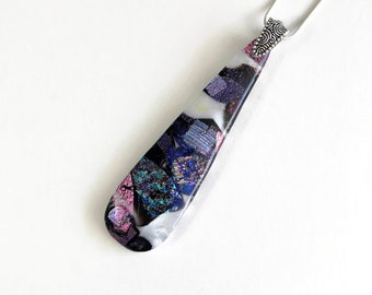 Pink necklace white black fused glass pendant Dichroic glass jewelry, gifts for her, statement pendant, chain included