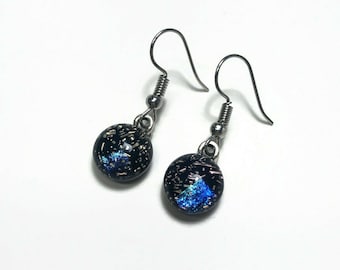 Handcrafted Reflective Dichroic Dangle Earrings, Fused Glass Jewelry, Stunning Gift Ideas for Her