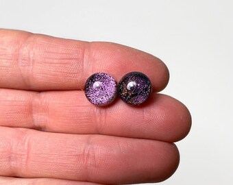 Purple fused glass stud earrings dichroic glass jewelry handmade Canadian Shop gifts for her hypoallergenic 10mm