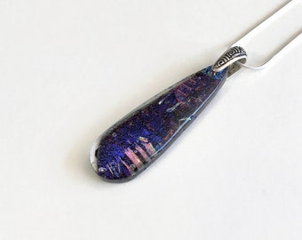 Purple gold dichroic glass pendant fused glass jewelry unique gifts for mom iridescent statement pendant chain included