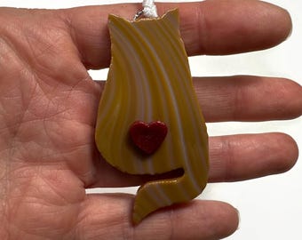 Brown fused glass cat ornament, Christmas tree decoration, unique gifts for her, pet home decor, animal lover gifts, window hanging
