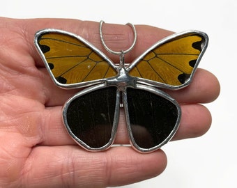 Handcrafted Two Tone Wing Pendant, Real Butterfly Jewelry, Unique Gift for Nature Lovers