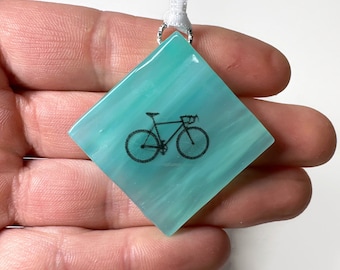 Road bike ornament, fused glass decoration, window hanging, sun catcher, unique gifts for dad, presents, Christmas tree decoration