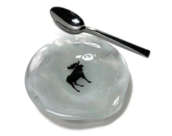 Handcrafted Moose Glass Spoon Rest, Nature Inspired Dish, Kitchen Accessory, Perfect Gift Idea, Wildlife Utensil Holder