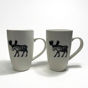 Moose mug black and white coffee cup, moose tea mug, moose home decor, unique gifts, wilderness mug, set of 2, housewarming presents