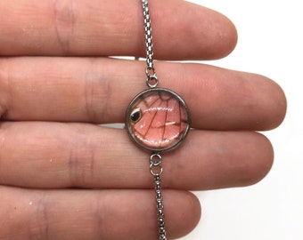 Pink butterfly wing bracelet, nature inspired jewelry, insect wing jewelry, gifts for her, adjustable locking bracelet