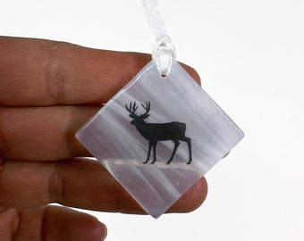 Handcrafted deer ornament, fused glass decoration, unique gifts for her, wildlife window hanging, Christmas tree present