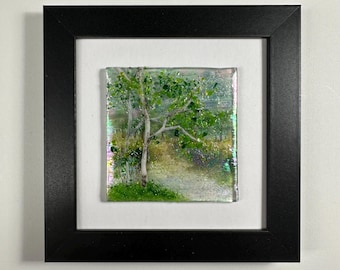 Birch Tree Glass Panel, Landscape Art, One-of-a-Kind, Tree Wall Decor, Summer Scenery Forest Picture, Unique Gift for Her