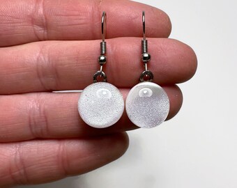 Fused glass jewelry white dichroic glass dangle earrings gifts for mom hypoallergenic