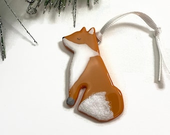 Fox ornament, fused glass ornament, nature home decor, Christmas tree decoration, wildlife ornament, Christmas decor