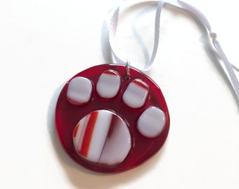 Handmade Paw Print Glass Ornament, Artisan Crafted Window Hanging, Pet Sun Catcher, Christmas tree decoration, Unique gifts for her