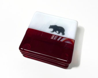 Bear Drink Coasters Set, Fused Glass Holder & Coffee Table Art, Perfect Gifts for Him, Housewarming Present