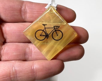 Amber ornament, road bike fused glass decoration, sun catcher, unique gifts friends, presents for her, bike home decor, bike enthusiast