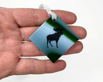 Handcrafted Fused Glass Moose Ornament, Unique Window Hanging Sun Catcher, Unique Gifts For mom