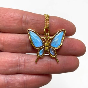 Blue pendant, iridescent, real butterfly wing jewelry, Blue Morpho butterfly, resin pendant, necklace included