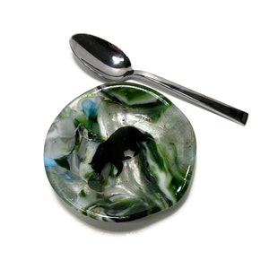 Handmade Bear Spoon Rest, Nature Inspired Kitchen Home Decor, Unique Gift for Dad, Fused Glass Dish, Wildlife Utensil Holder