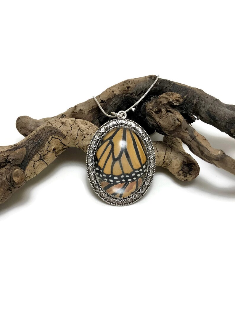 Real Butterfly Wing butterfly wing taxidermy jewelry Monarch Butterfly statement necklace gifts for her insect pendant