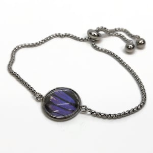 Purple iridescent Bracelet, butterfly jewelry, real butterfly wing, adjustable bracelet, recycled bracelet, insect jewelry