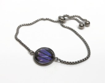 Purple iridescent Bracelet, butterfly jewelry, real butterfly wing, adjustable bracelet, recycled bracelet, insect jewelry