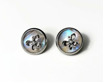 Reflective blue earrings, iridecent glass studs, real butterfly wing jewelry, sulkowskyi morpho, best friend gifts, hypoallergenic 12mm