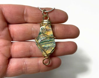 Green gold pendant fused glass necklace dichroic glass jewelry gifts for mom chain included