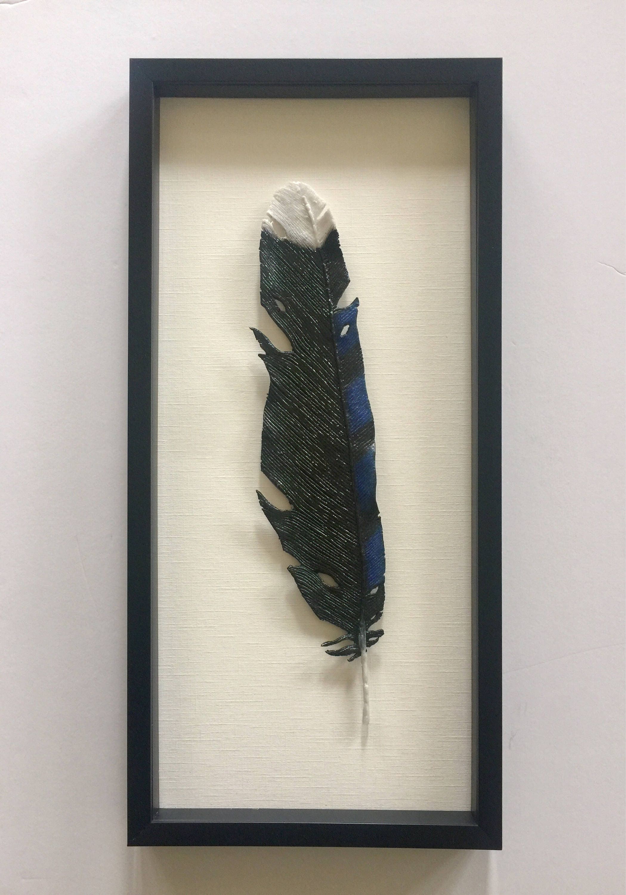 Glass Art Unique Art Fused Glass Art Unique Gifts For Her Glass Home Decor Glass Blue Jay Feather Glass Sculpture Gifts For Him Gift