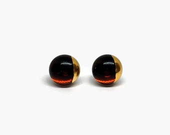 Earrings gold and amber glass studs fused glass jewelry geometric earrings dichroic glass jewelry button earrings minimalist jewelry