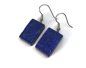 Blue iridescent fused glass earrings Dichroic glass jewelry, jewelry for her, unique gifts for mom, statement dangle earrings