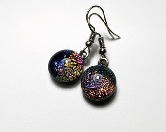 Glass iridescent earrings, Rainbow earrings, fused glass jewelry, dangle earrings, Statement earrings, dichroic glass earrings