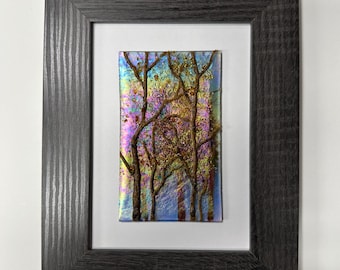 Birch tree fall fused glass art, scenery wall picture, nature home decor, unique gifts for mom, three dimensional wall sculpture