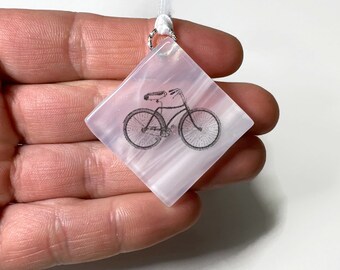 Bike fused glass ornament, Christmas tree decoration, window handing, gifts for dad, bike enthusiast presents, christmas ornament