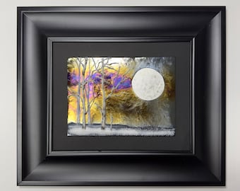 Moonlight Birch Tree Glass Panel, Landscape Art, Tree Wall Decor, Realistic Picture, Unique Gift for Her