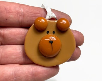 Brown bear ornament, fused glass decoration, gifts for dad, whimsical home decor, Christmas tree, window hanging