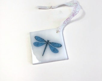 Handcrafted Fused Glass Dragonfly Ornament, Whimsical Decor for Her, Nature Lover’s Gifts