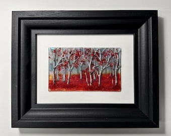 Fall birch tree fused glass art scenery picture, unique gifts for her, glass panel, Tree home decor, three dimensional wall sculpture