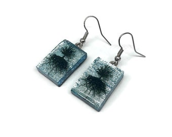 Dichroic glass silver earrings, tree of life earrings, Iridescent earrings, fused glass jewelry, dangle earrings, glass earrings