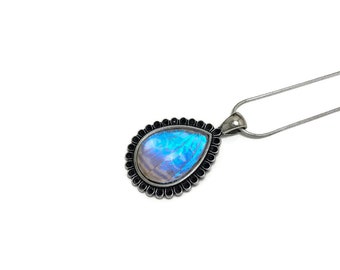 Iridescent blue pendant Real blue morpho butterfly jewelry unique gifts for her teardrop glass necklace chain included