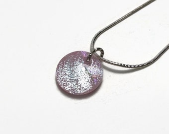 Pink and silver necklace dichroic glass pendant, fused glass jewelry, Necklace Included