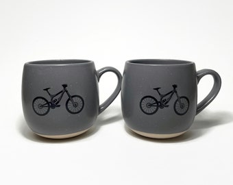 Mountain bike coffee cups grey mugs set of two bike lover gifts bike home decor gifts for him bike enthusiast housewarming presents