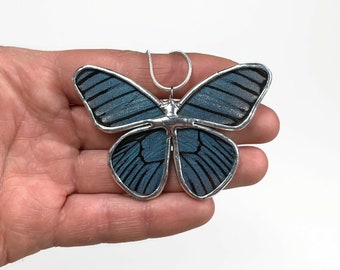 One-of-a-Kind real butterfly pendant, nature inspired jewelry gifts for her, handcrafted stained glass wing necklace