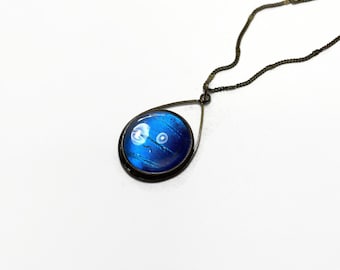 Blue morpho wing necklace, real butterfly wing jewelry, unique gifts for her, rhetenor morpho, glass bronze teardrop pendant, chain included