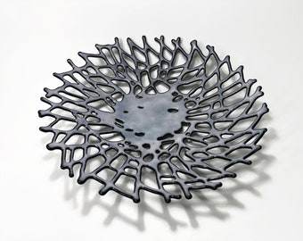 Coral Bowl, Black and White Bowl, Fused Glass Dish, Unique Friends Gifts, Ocean Inspired Home Decor, Fruit Dish, Glass Sculpture