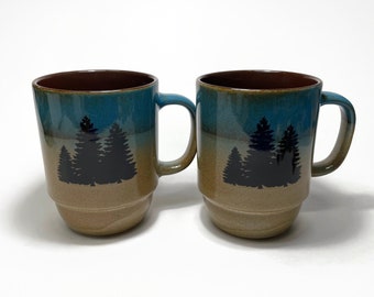 Forest tree coffee mug, tea cup set of 2, tree home decor, handcrafted mug, housewarming gifts