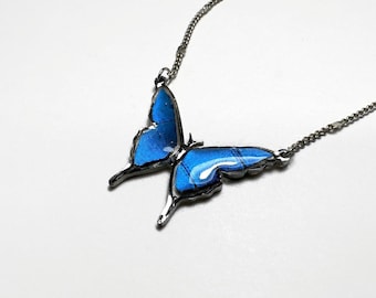 Blue pendant, iridescent, real butterfly wing jewelry, Blue Morpho butterfly, resin pendant, necklace included