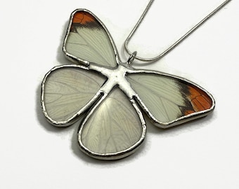 Butterfly pendant, Real Butterfly jewelry, gift for her, glass necklace, stained glass wing, nature inspired present