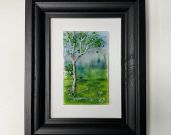 Fused glass birch tree art panel, unique gifts for mom, nature home decor, scenery picture, 3D wall sculpture, housewarming present