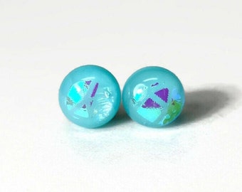 Blue stud earrings, fused glass jewelry, best friend gifts, hypoallergenic, 9mm