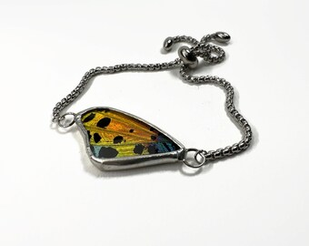 Butterfly Wing Adjustable Bracelet, Real Sunset Moth Jewelry, Nature Inspired Gifts for Her